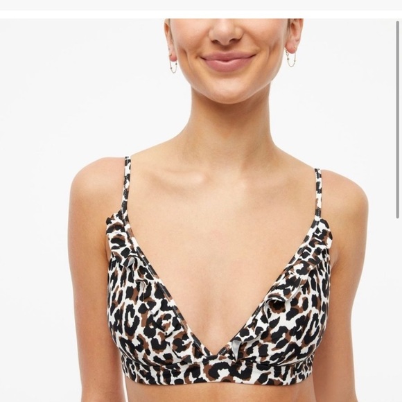!! SOLD!! NWT J Crew Leopard Ruffle French Bikini Top - Picture 2 of 5
